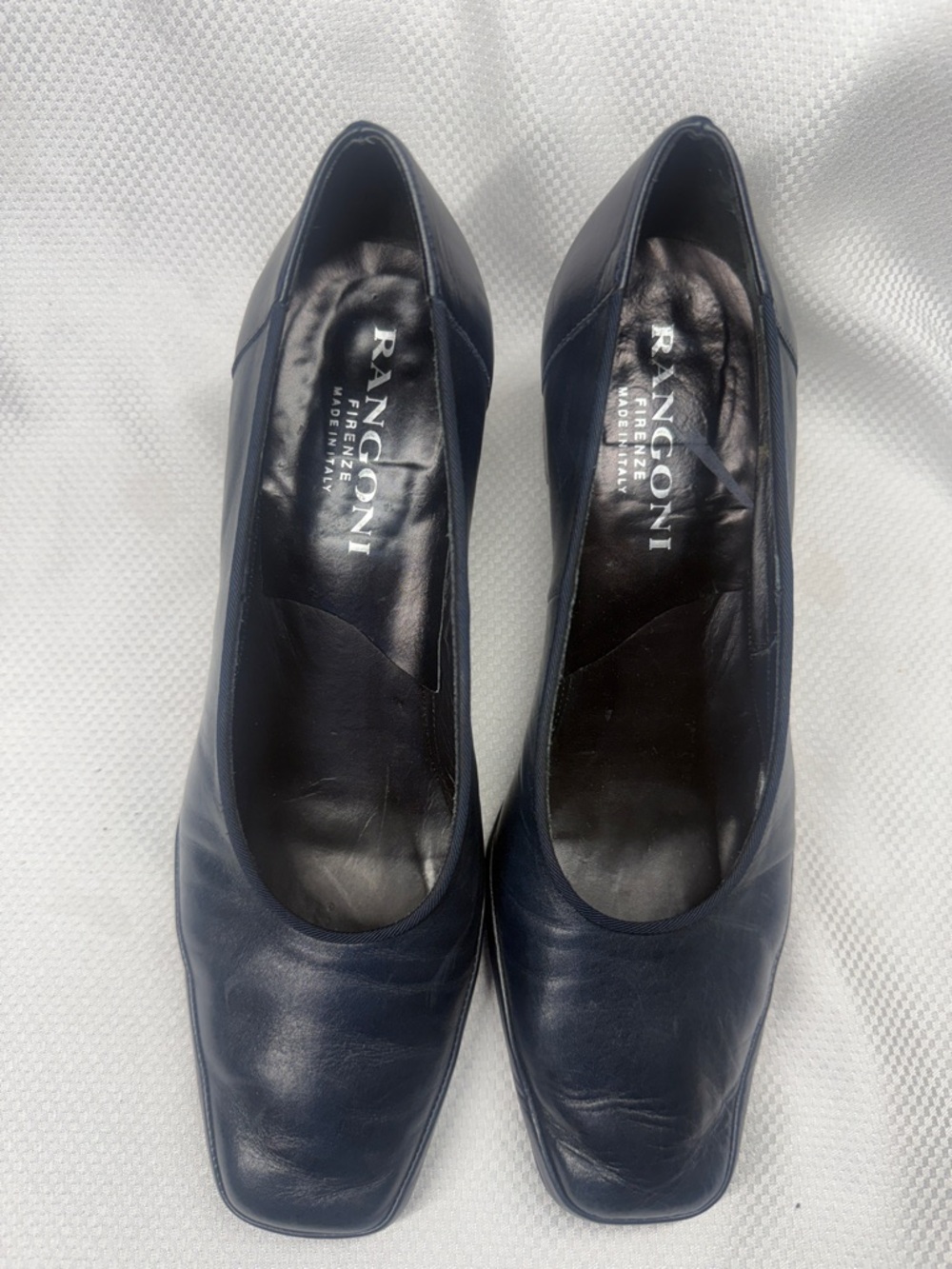 Rangoni Navy Leather Square-Toe Pumps - Size 9
